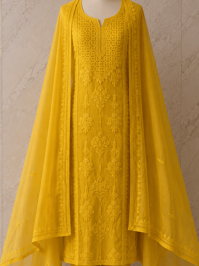 Sunshine Bloom Embroidered Lawn Suit with Chiffon Dupatta – 3 Piece Unstitched